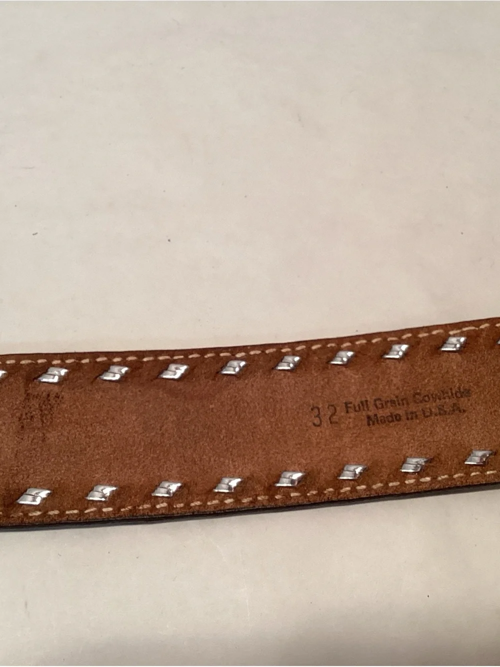 Vintage Tooled Belt Acorns Cowhide Leather 32 Brown Silver TaperedCowboy Western